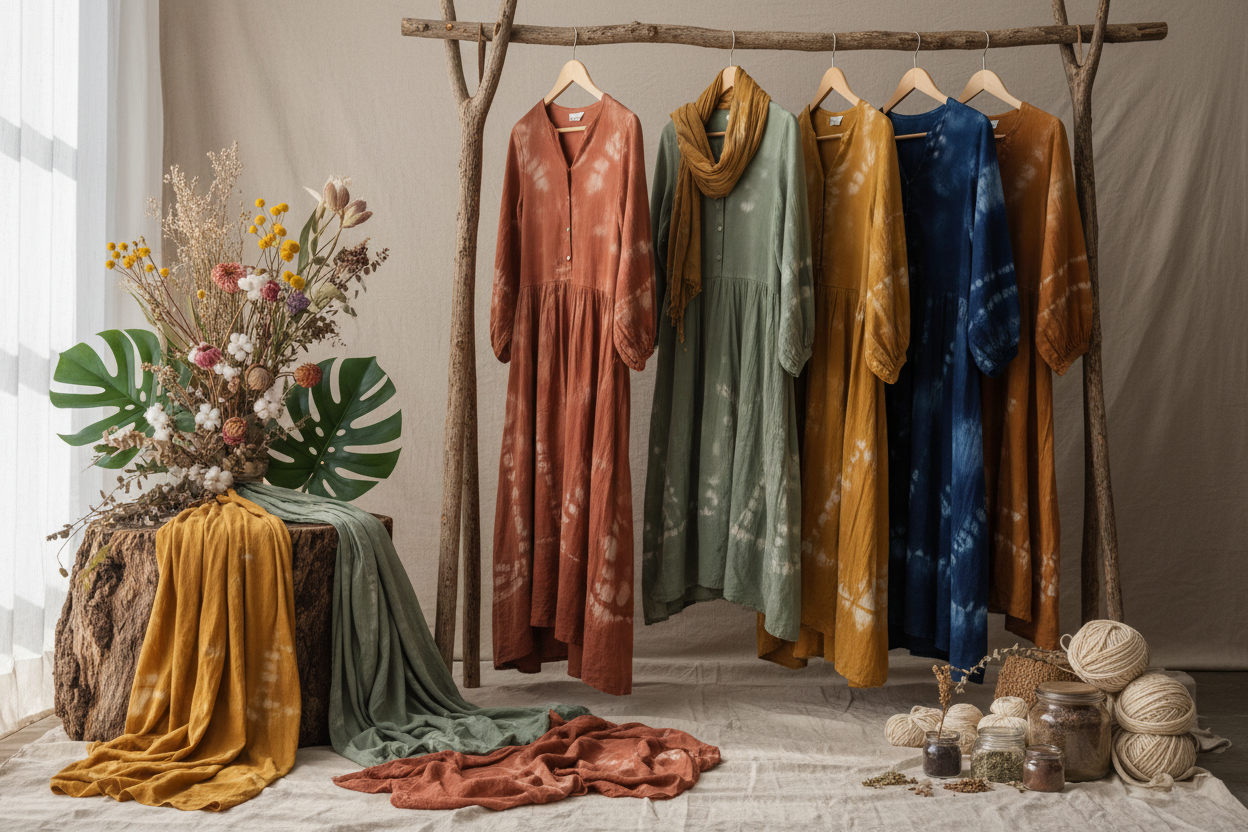 for clothing shop of natural dyes. bont add text or sentence on the image