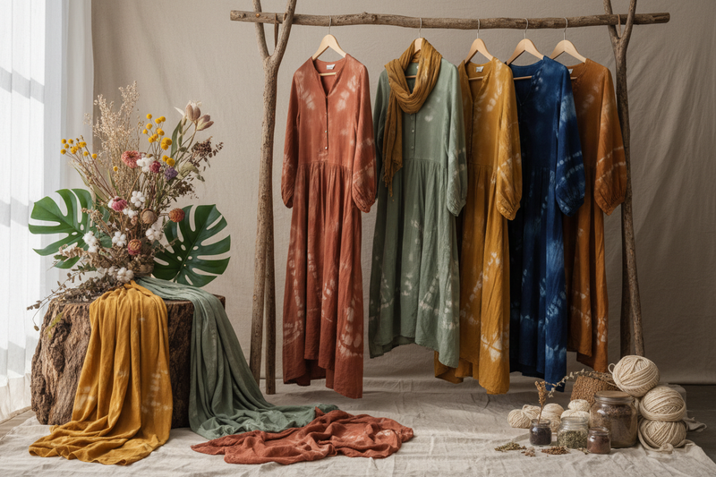 for clothing shop of natural dyes. bont add text or sentence on the image