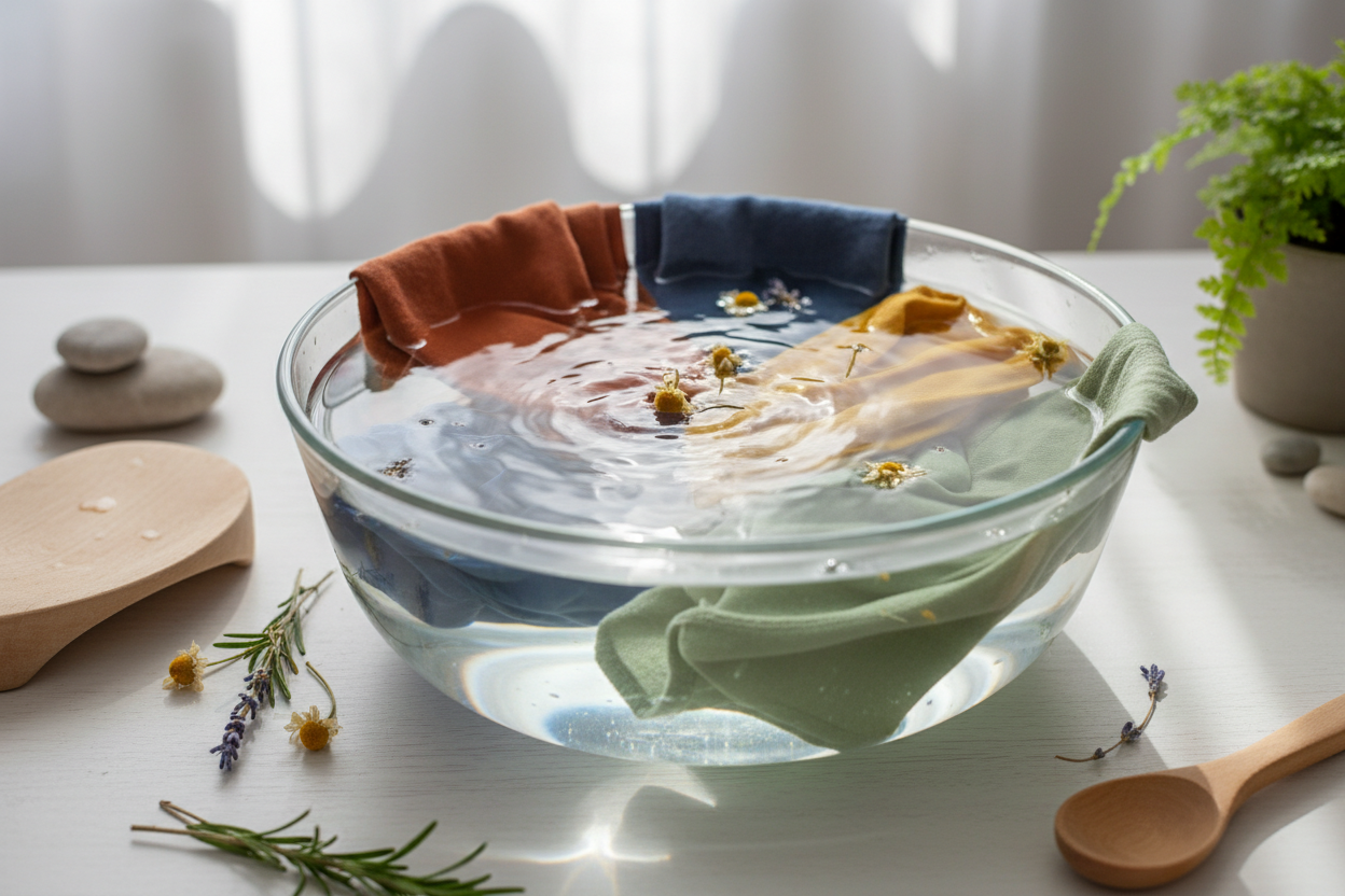 wah page iamge for a matural dye cloth store. dont give text on the iamge